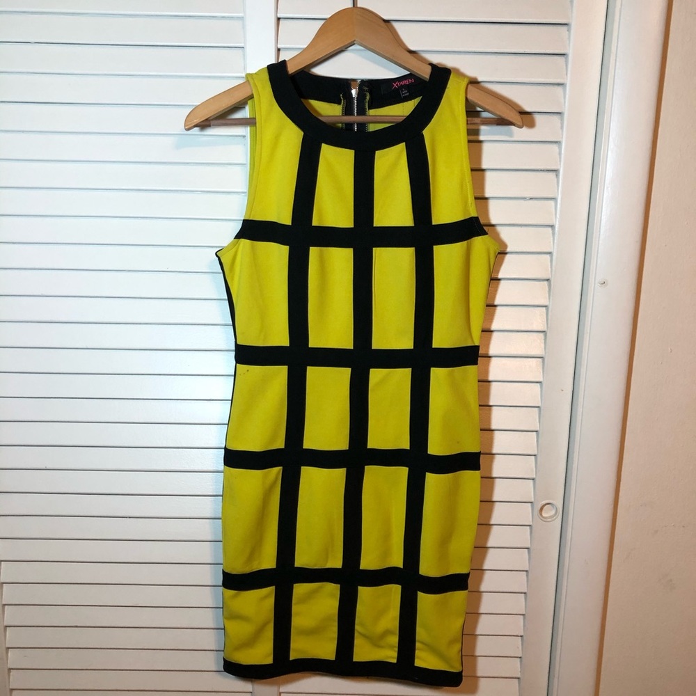 XTaren Yellow & Black‎ Casual Cocktail Dress Size L